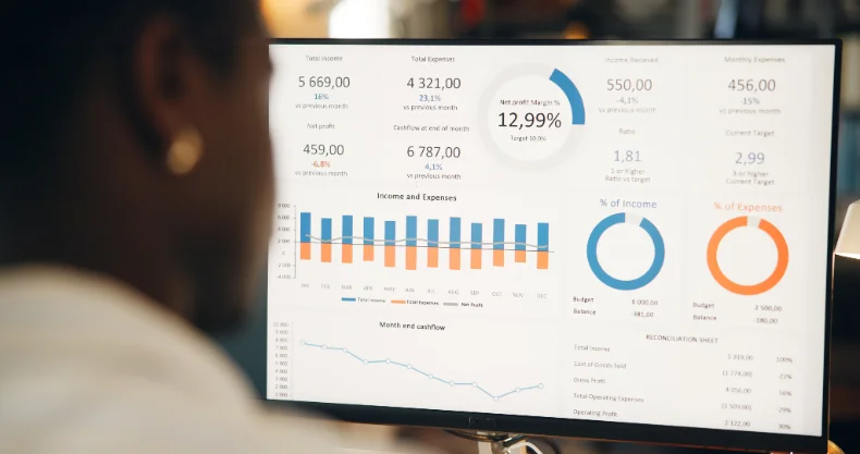 An operator reviewing a revenue and occupancy dashboard on a monitor